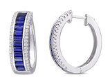 5.05 Carat (ctw) Lab-Created Blue Sapphire Hoop Earrings in Sterling Silver with Created White Sapphires
